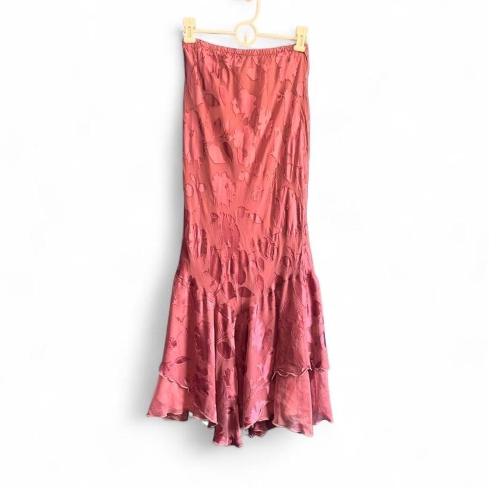 Vintage Silk Blend Skirt Women's Size XS Pink Floral Ruffle Paper Tag Whimsical